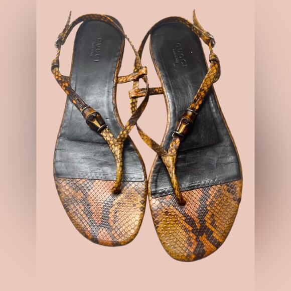 Gucci Shoes - Gucci Python Leather Sandals with Bamboo Detail – Size 38.5 IT - US 8-8.5